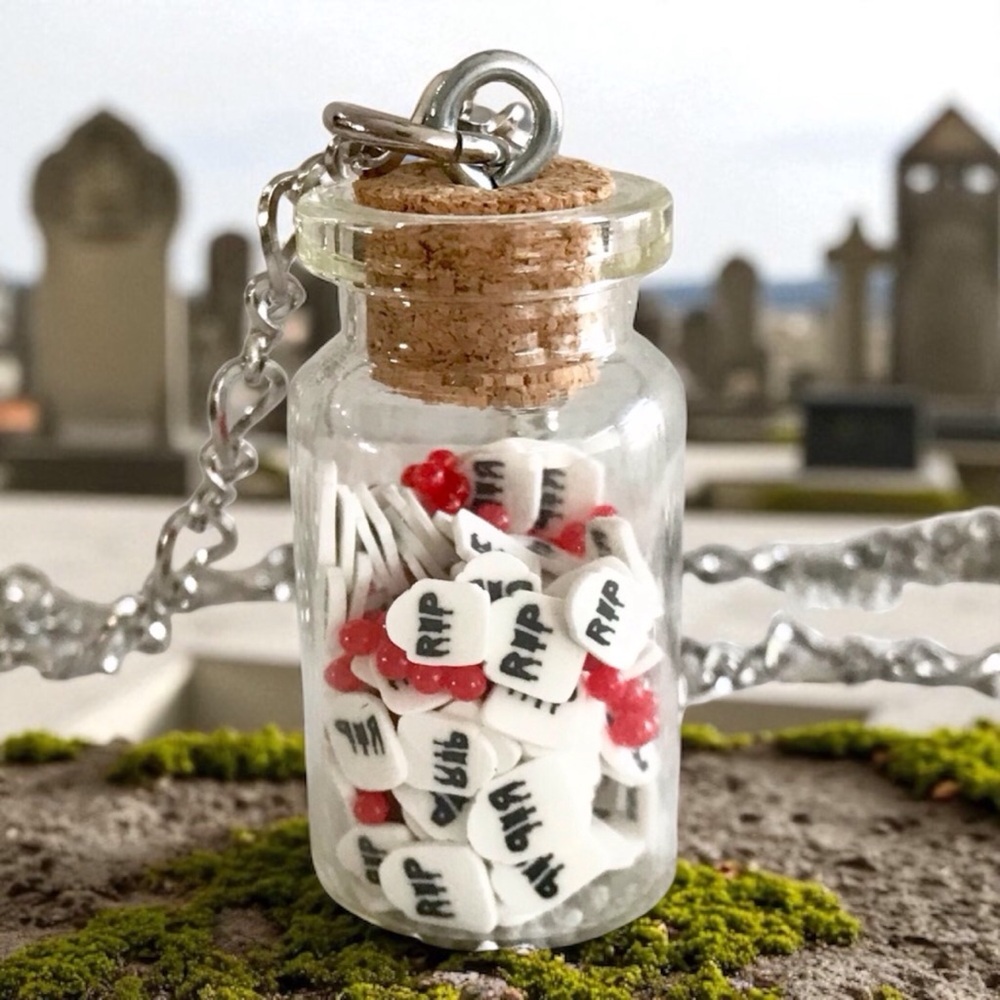🆕 Tombstones in a Jar Pendant Necklace Stainless Steel